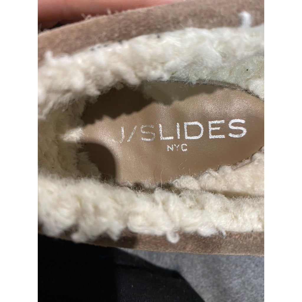 J/SLIDES Women's Brown Nubuck Suede Faux-Fur Low Top Platform Sneakers SZ 7