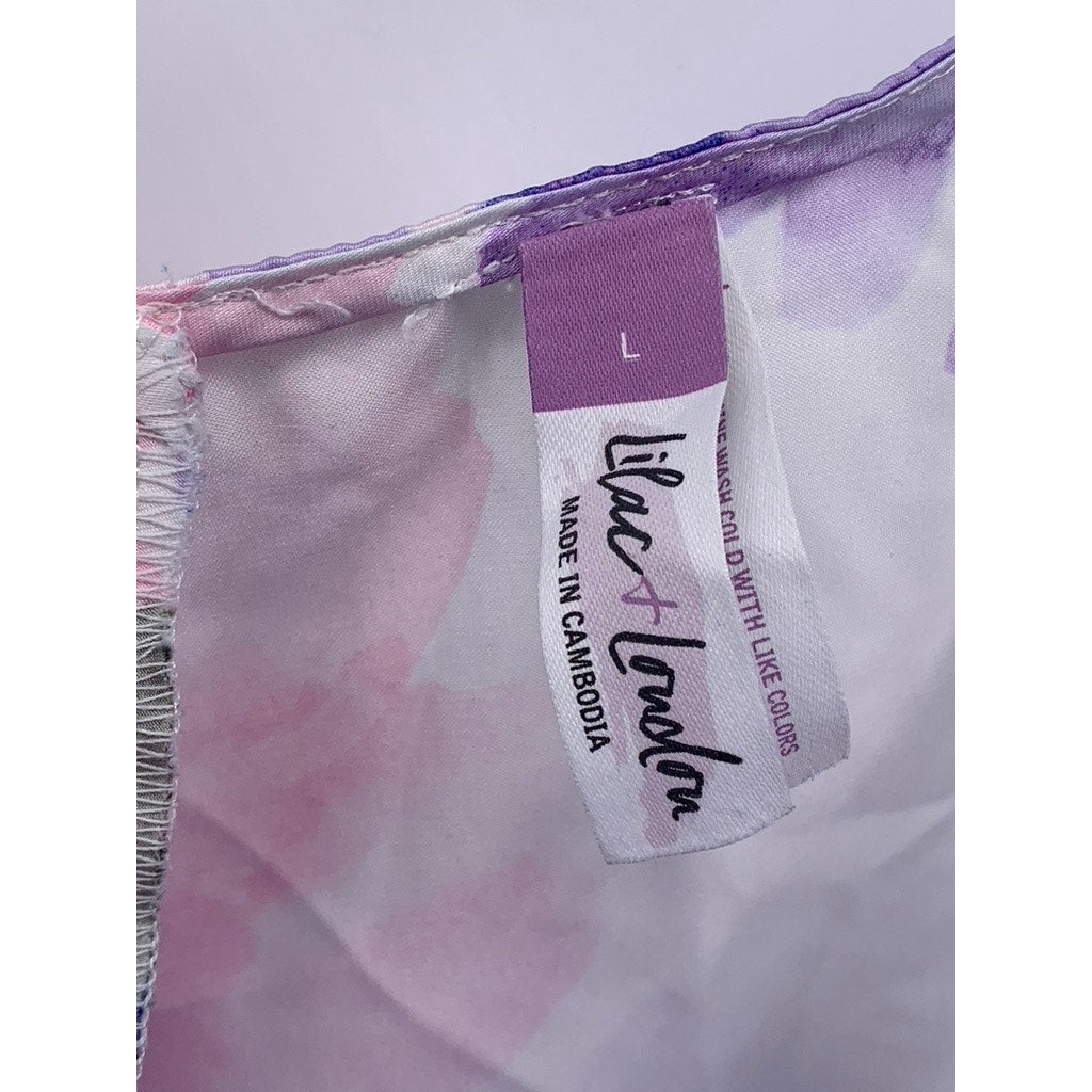 LILAC & LONDON Women's White Satin Floral Lace-Trim Sleep Top SZ L