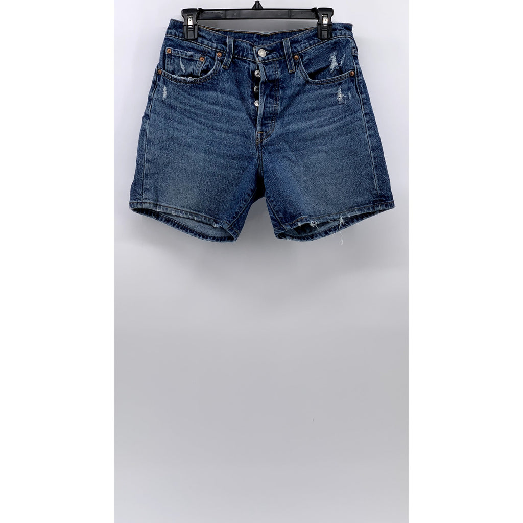 LEVI'S Women's Blue Denim Distressed 501 Button-Fly Regular Fit Shorts SZ 28