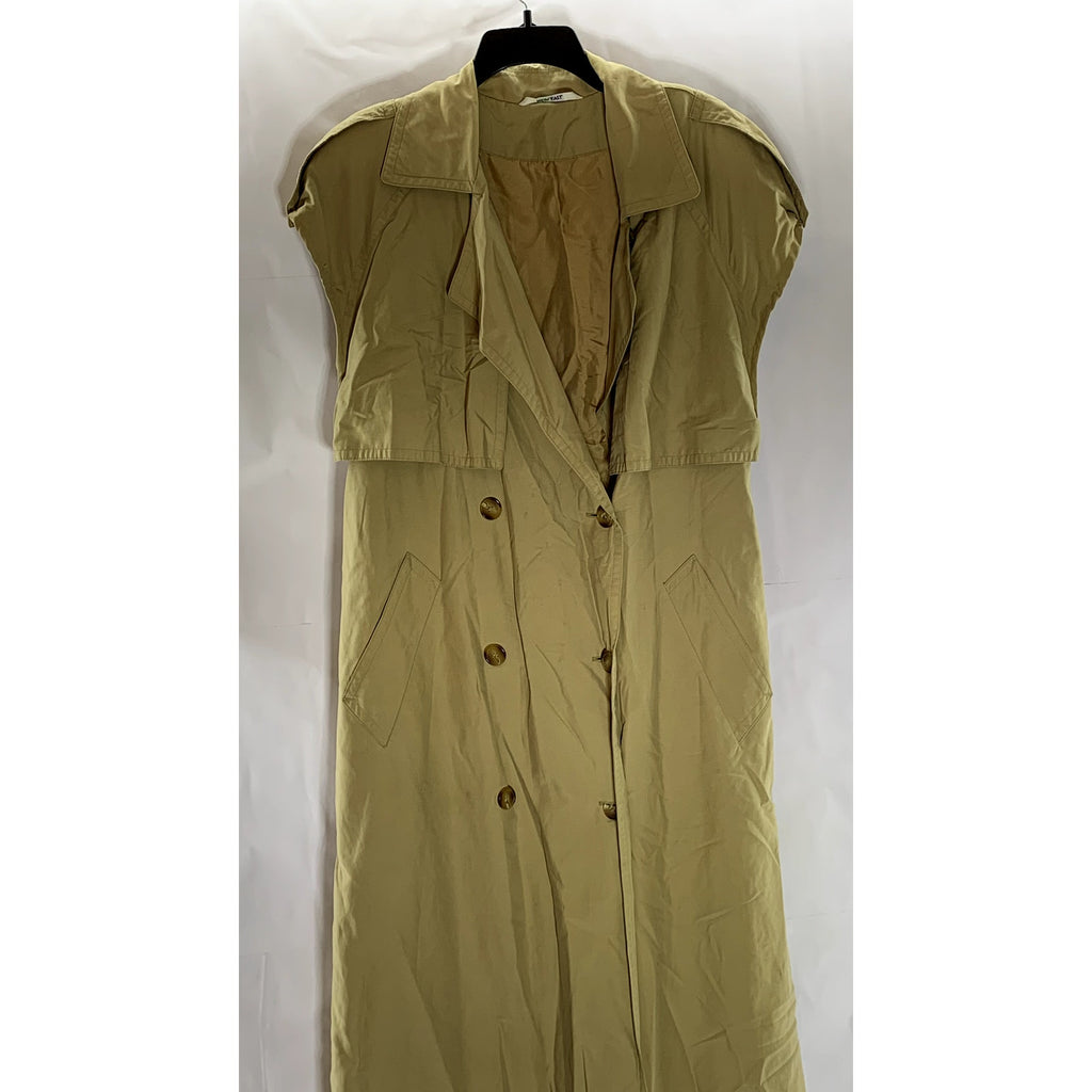 NEW FAST Women's Tan Button-Front Belted Sleeveless Trench Coat SZ 12