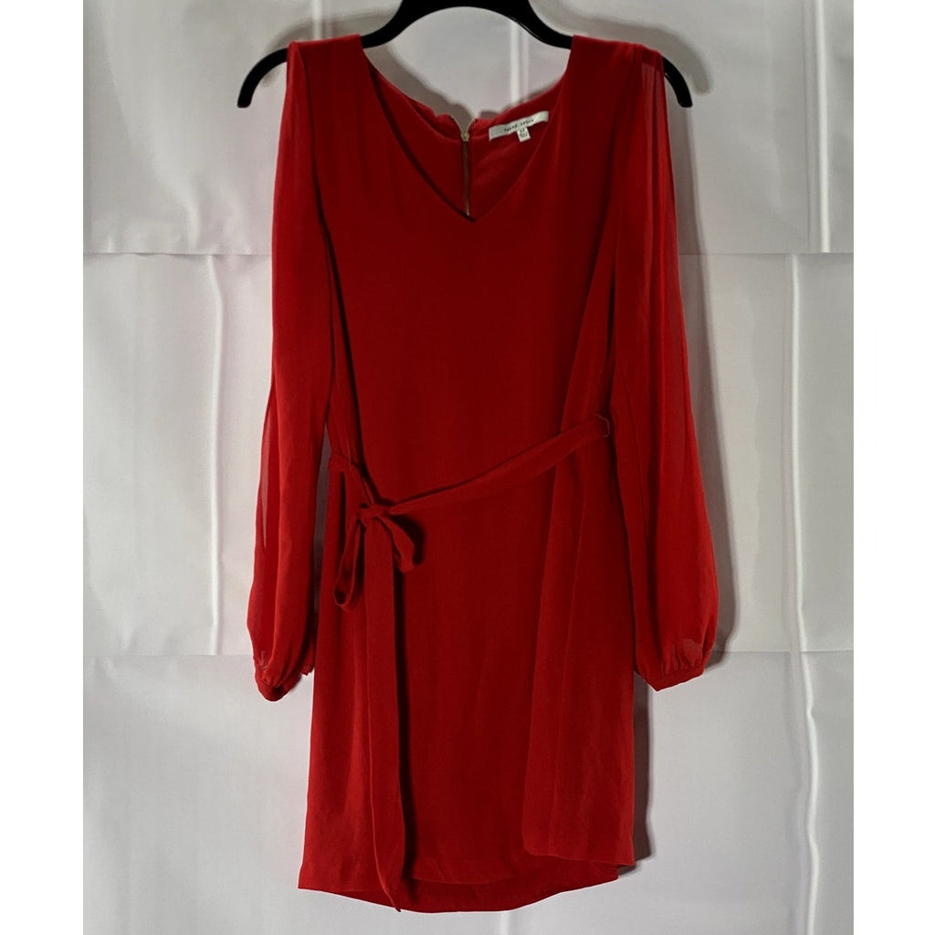 NAKED ZEBRA Women's Red V-Neck Cutout long Sleeve Tie-Waist Mini Dress SZ M