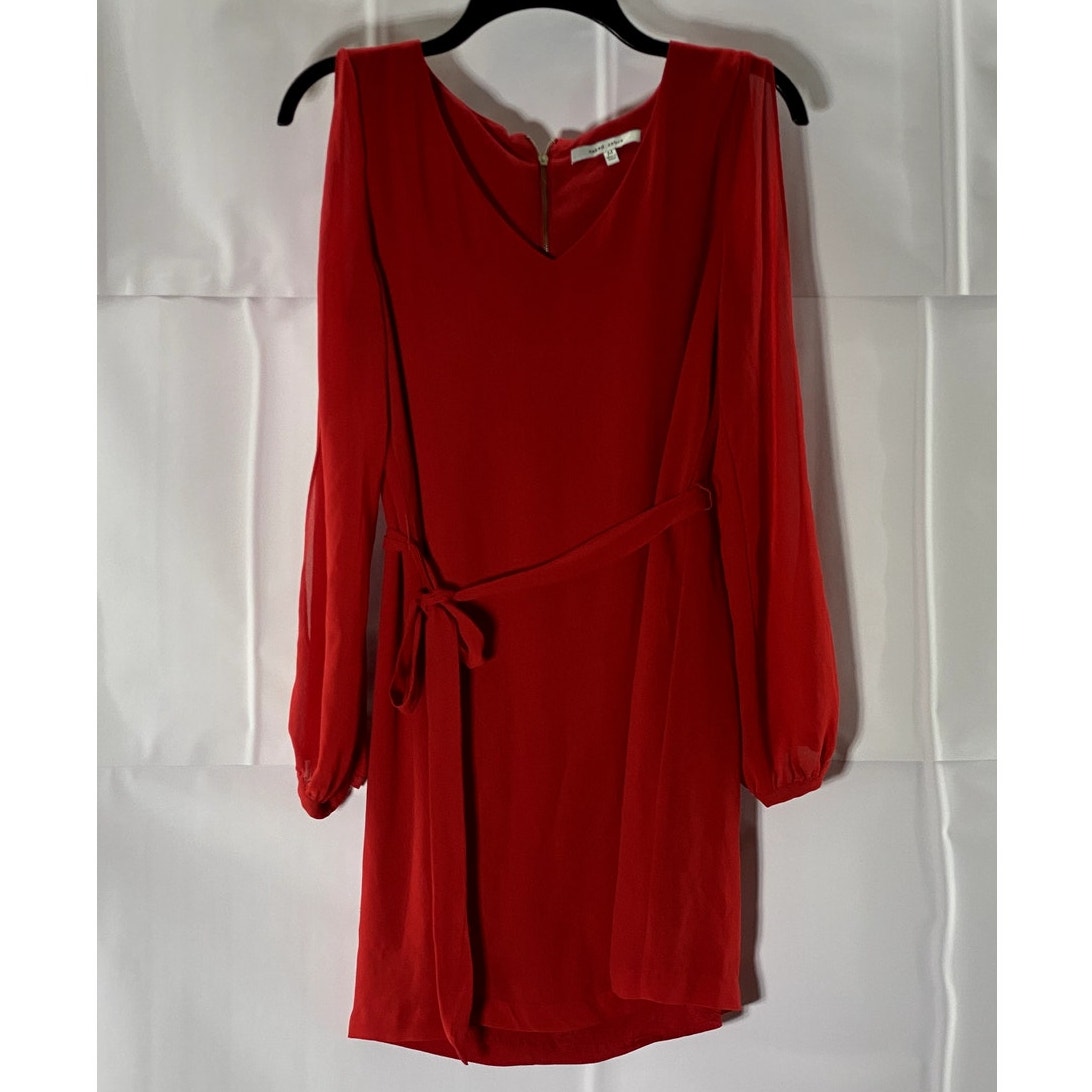 NAKED ZEBRA Women's Red V-Neck Cutout long Sleeve Tie-Waist Mini Dress SZ M