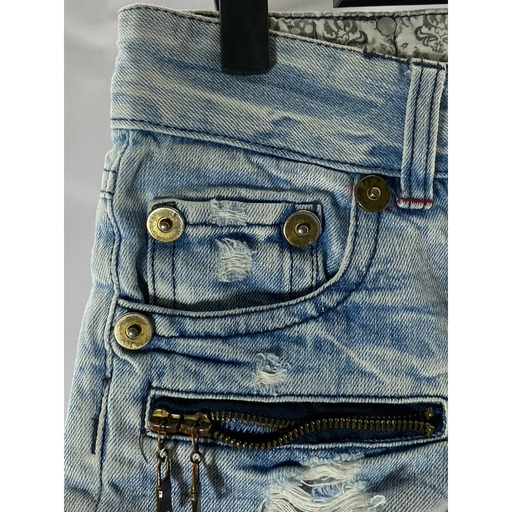 VESTIAMO Women's Light Blue Raw-Hem Distressed Denim Shorts SZ 30