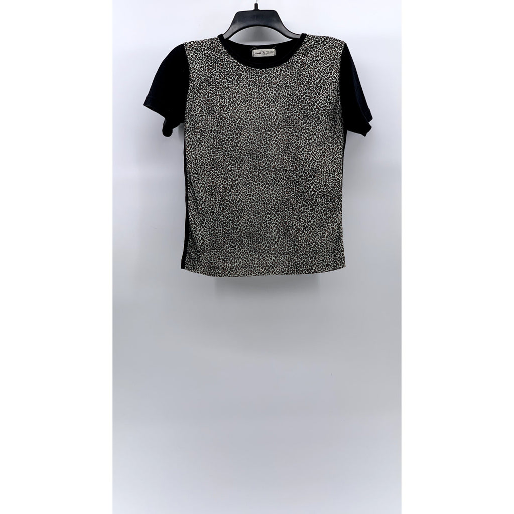 Women's Black Animal Print Crewneck Short Sleeve Casual Top SZ M