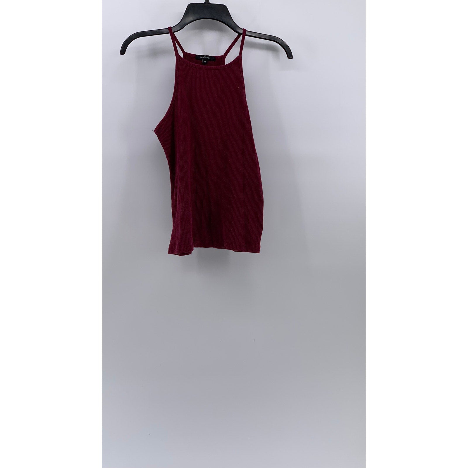 AMBIANCE Women's Burgundy Ribbed High-Neck Halter Sleeveless Top SZ M