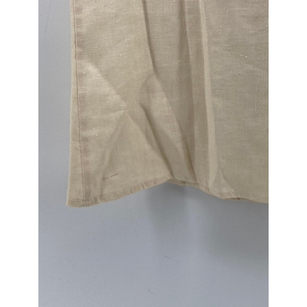 UNBRANDED Women's Beige Linen Short Sleeve Button-Up Top SZ 4