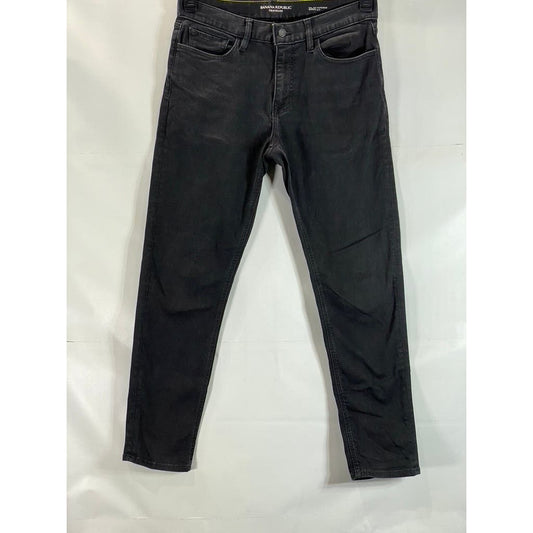 BANANA REPUBLIC Men's Solid Black Traveler Tapered-Fit Five-Pocket Pant SZ 33X32
