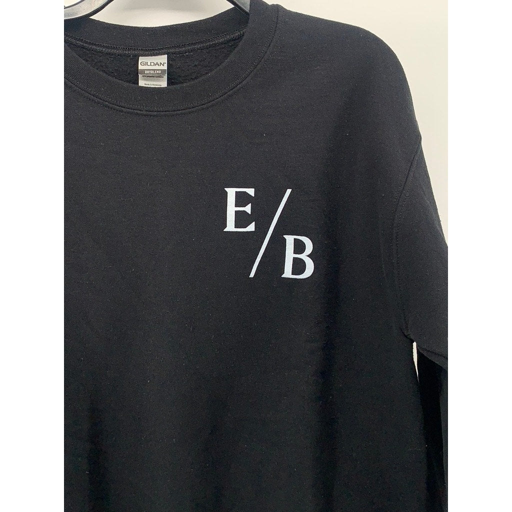 GILDAN Unisex Adult Black E/B Label Crewneck Long Sleeve Casual Sweatshirt SZ M