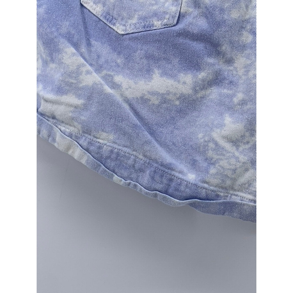 ELODIE Women's Blue-White Tie-Dye Cuffed High-Rise Paperbag Shorts SZ XL