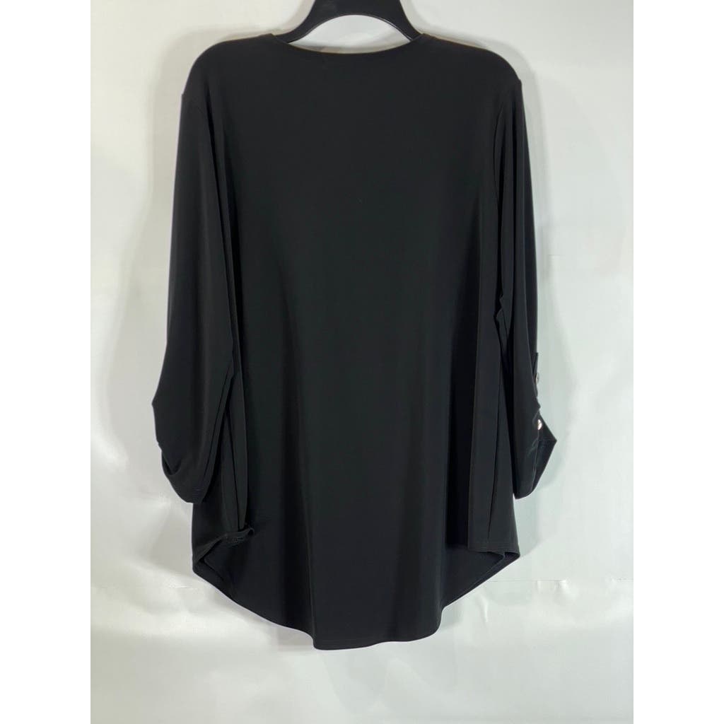 SYMPLI Women's Black Solid Unity 3/4 Sleeve Henley Top SZ 14