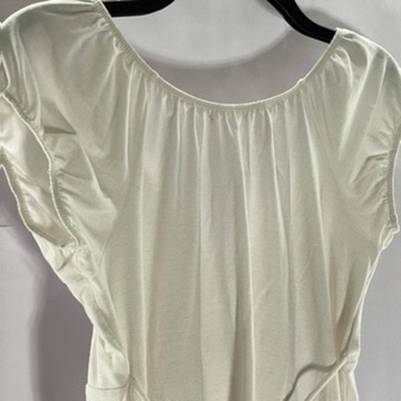 UNBRANDED Women's White Ruched V-Neck Tie-Back Short Sleeve Mini Dress SZ S