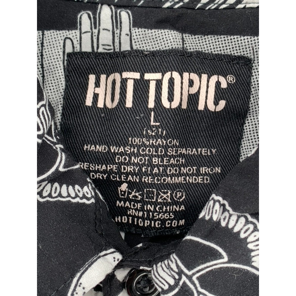 HOT TOPIC Men's Black-White Printed Nova Woven Button-Up Shirt SZ L