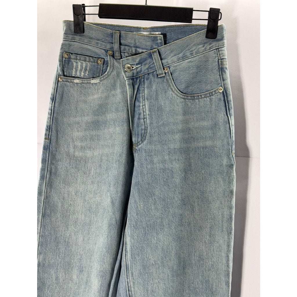 IN/CO Women's Light Blue Asymmetrical Waist Denim Straight-Leg Jeans SZ 23