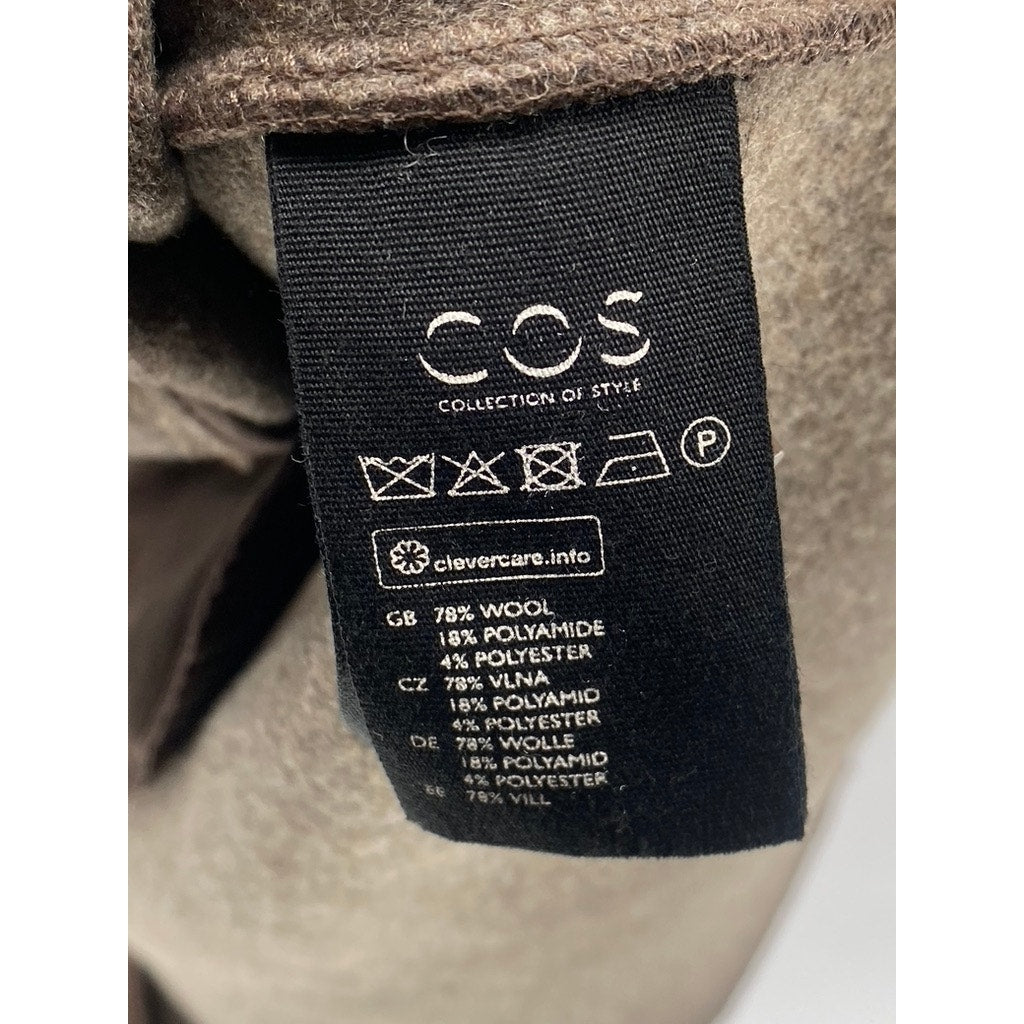 COS Women’s Brown Wool-Blend Three-Button Notch Collar Long Coat SZ S