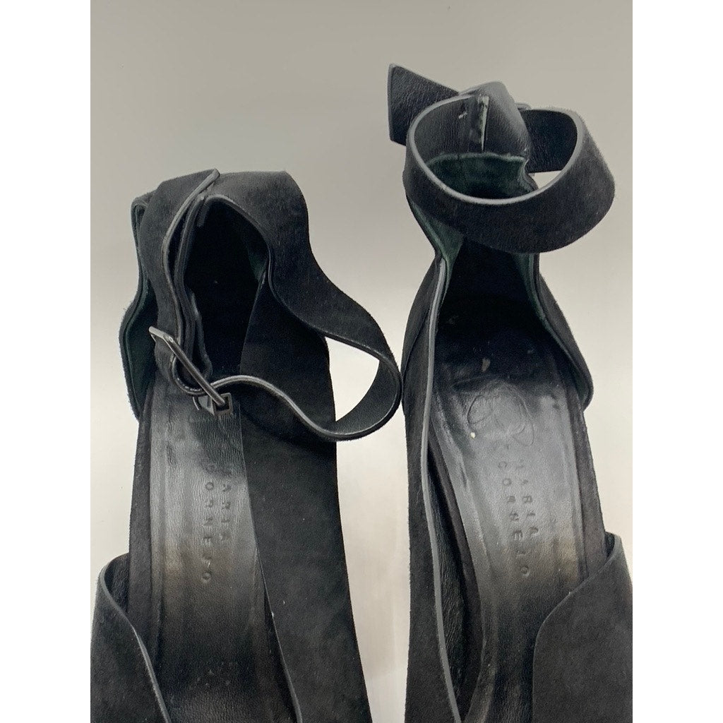 ZERO + MARIA CORNEJO Women's Black Leather Ankle Strap Heeled Sandals SZ 40(9)