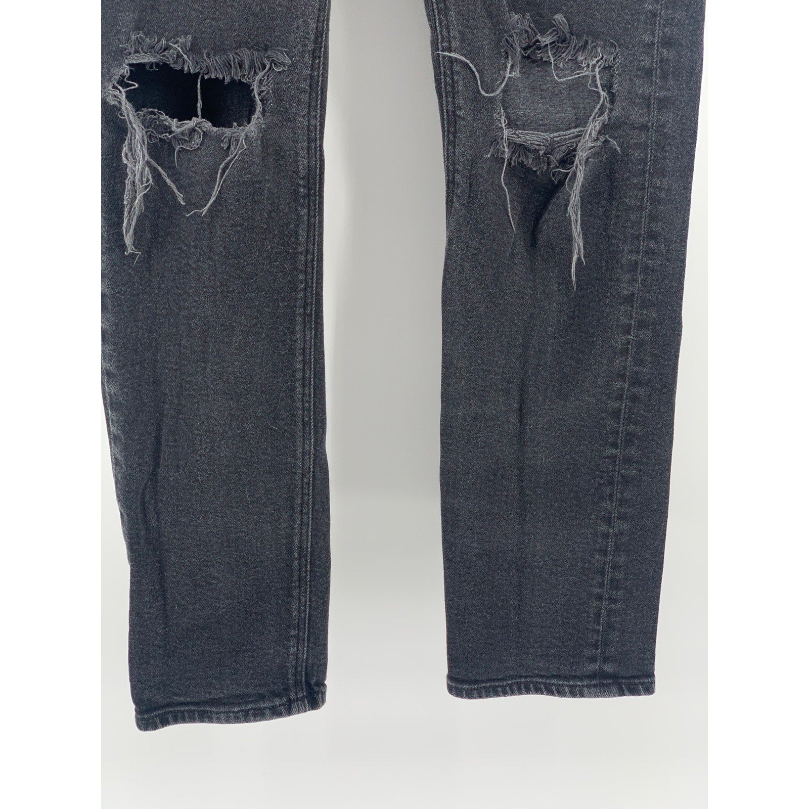 ASOS Women's Black Denim Distressed High-Rise Slim-Leg Regular-Fit Jeans SZ 28