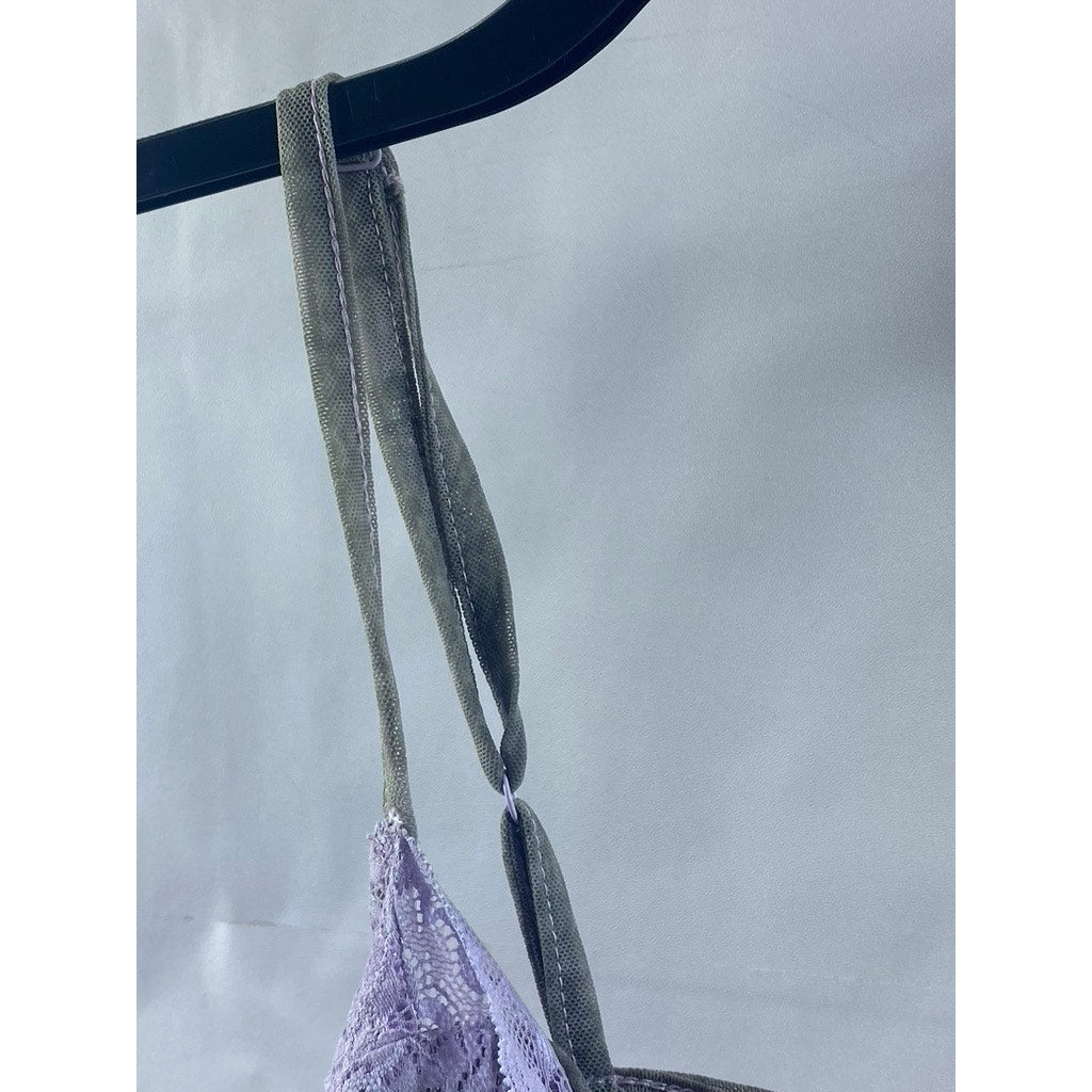 URBAN OUTFITTERS Women's Gray-Lilac Lace-Front V-Neck Spaghetti Strap Top SZ M