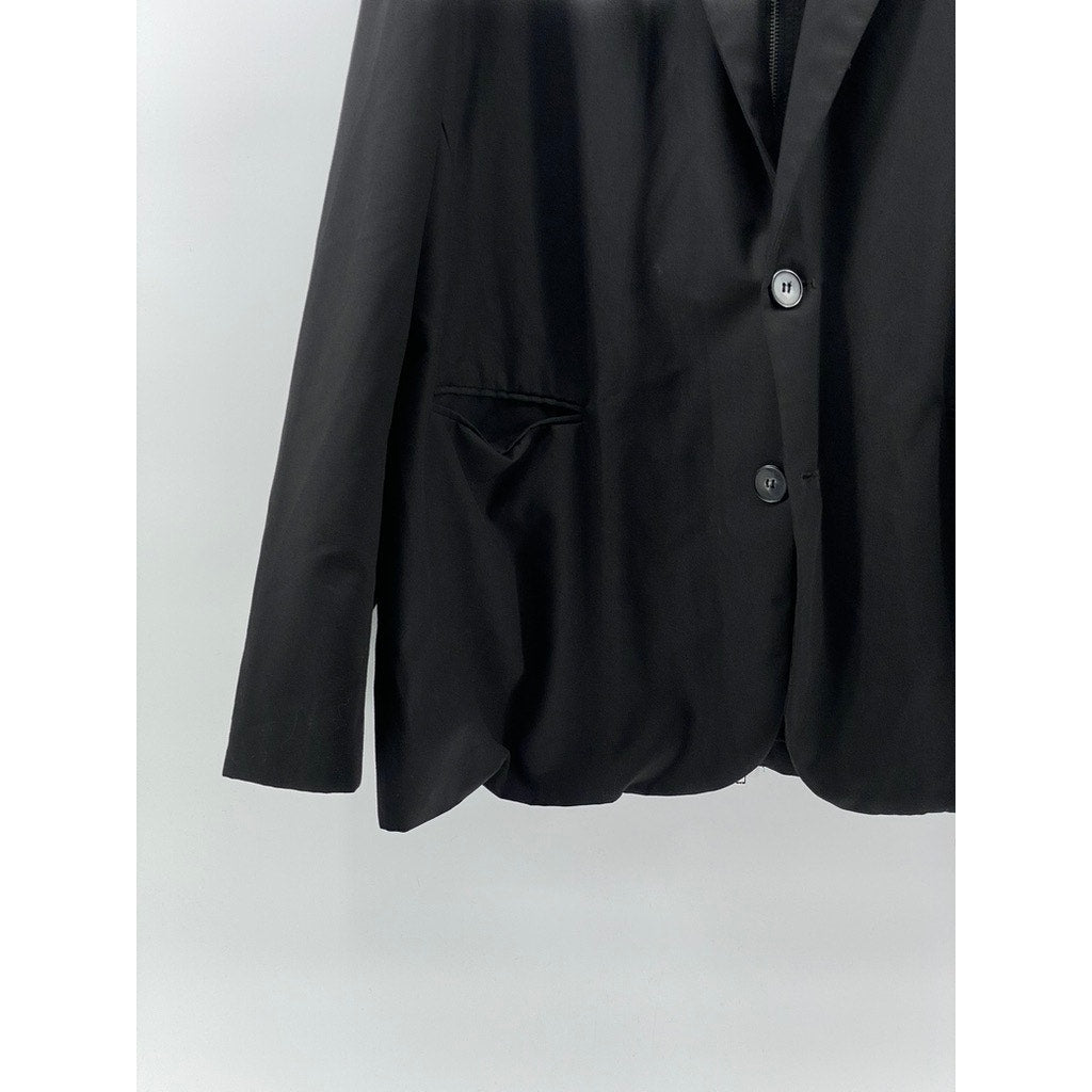 NIUGULU Women's Black Two-Button Notch Collar Long Sleeve Back Zipper Blazer SZL