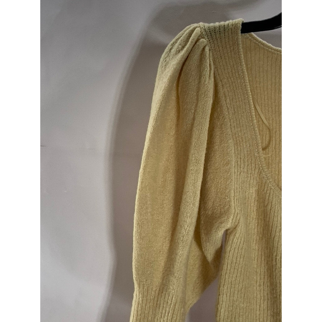 URBAN OUTFITTERS Women's Beige Rhinestone Button-Down Ribbed Cardigan SZ M