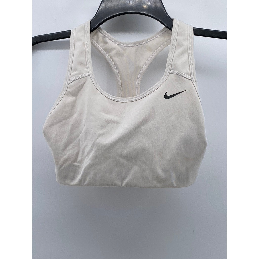 NIKE Women's White-Black Dri-Fit Swoosh Racerback Non-Padded Sports Bra SZ S