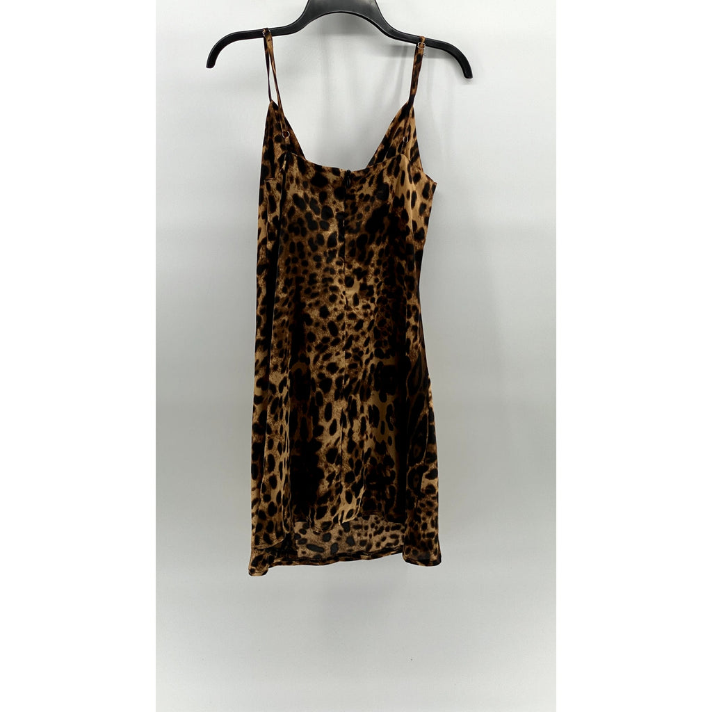 UNBRANDED Women's Animal Print Cowl-Neck Spaghetti Strap Mini Dress SZ M