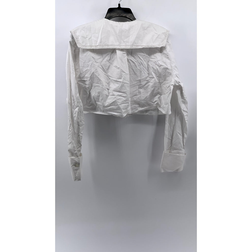 ZARA Women's White Embroidered Button-Up Long Sleeve Crop Top SZ M
