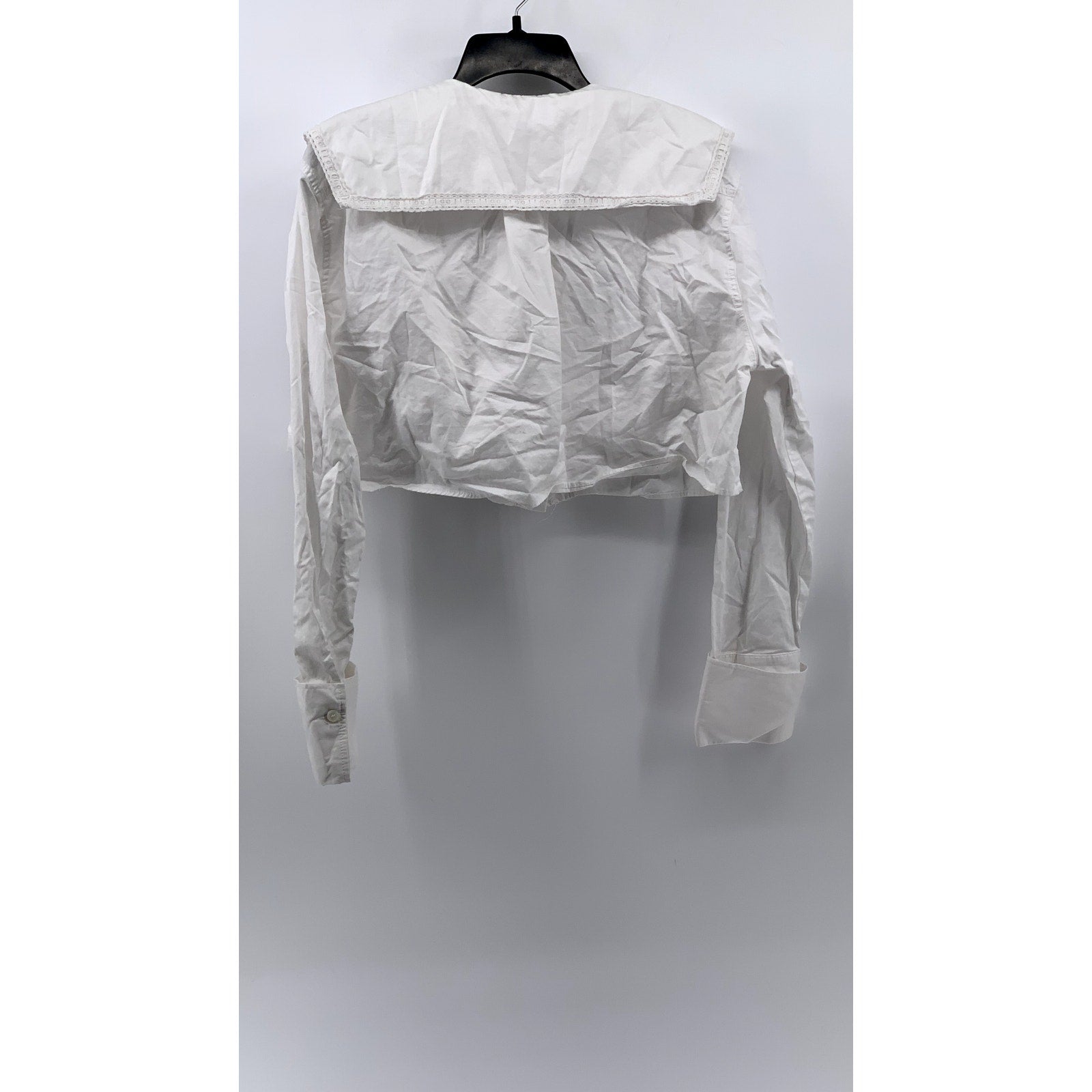 ZARA Women's White Embroidered Button-Up Long Sleeve Crop Top SZ M