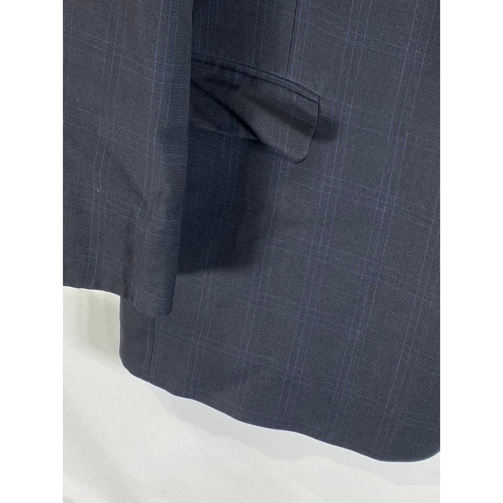 HART SCHAFFNER MARX Men's Black Plaid Long Two-Button Wool Blazer SZ 48L