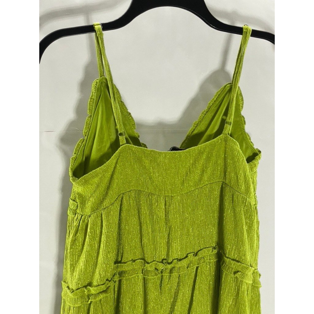 WILD FABLE Women's Lime Green Ruffle Tiered V-Neck Textured Mini Dress SZ M