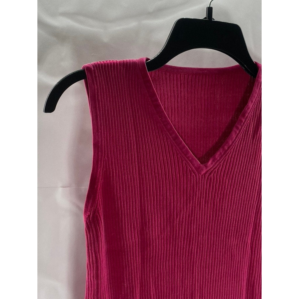 UNBRANDED Women's Fuchsia Ribbed V-Neck Sleeveless Top SZ S
