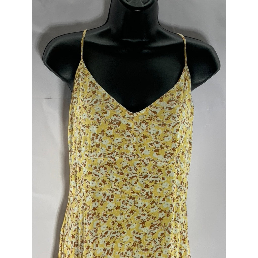 ABERCROMBIE & FITCH Women's Yellow Floral V-Neck Tie-Strap Midi Dress SZ M