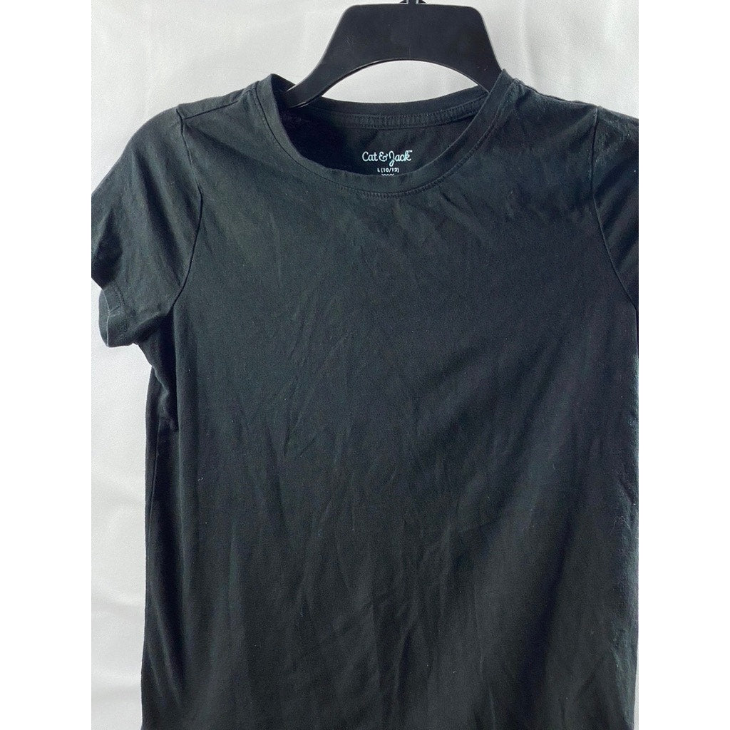 CAT & JACK Girls' Black Solid Crewneck Short Sleeve T-Shirt SZ L(10-12)