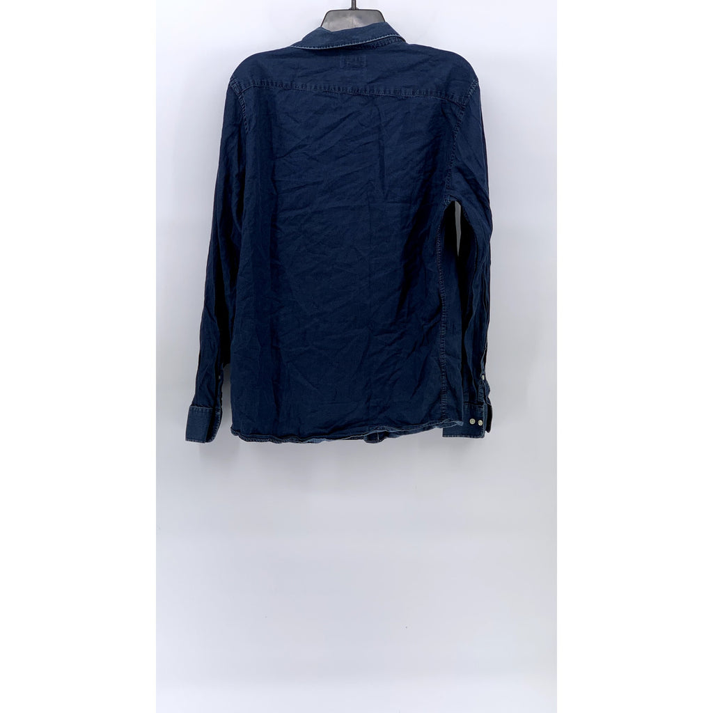 H&M Men's Blue Denim Premium Cotton Button-Up Long Sleeve Shirt SZ M