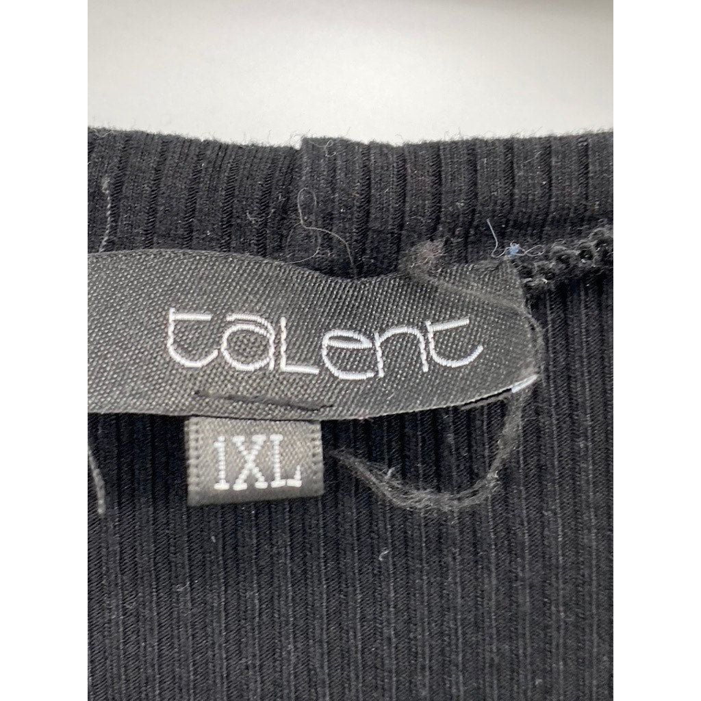 TALENT Women's Black Ribbed Side-Ruched Short Sleeve Top SZ 1XL