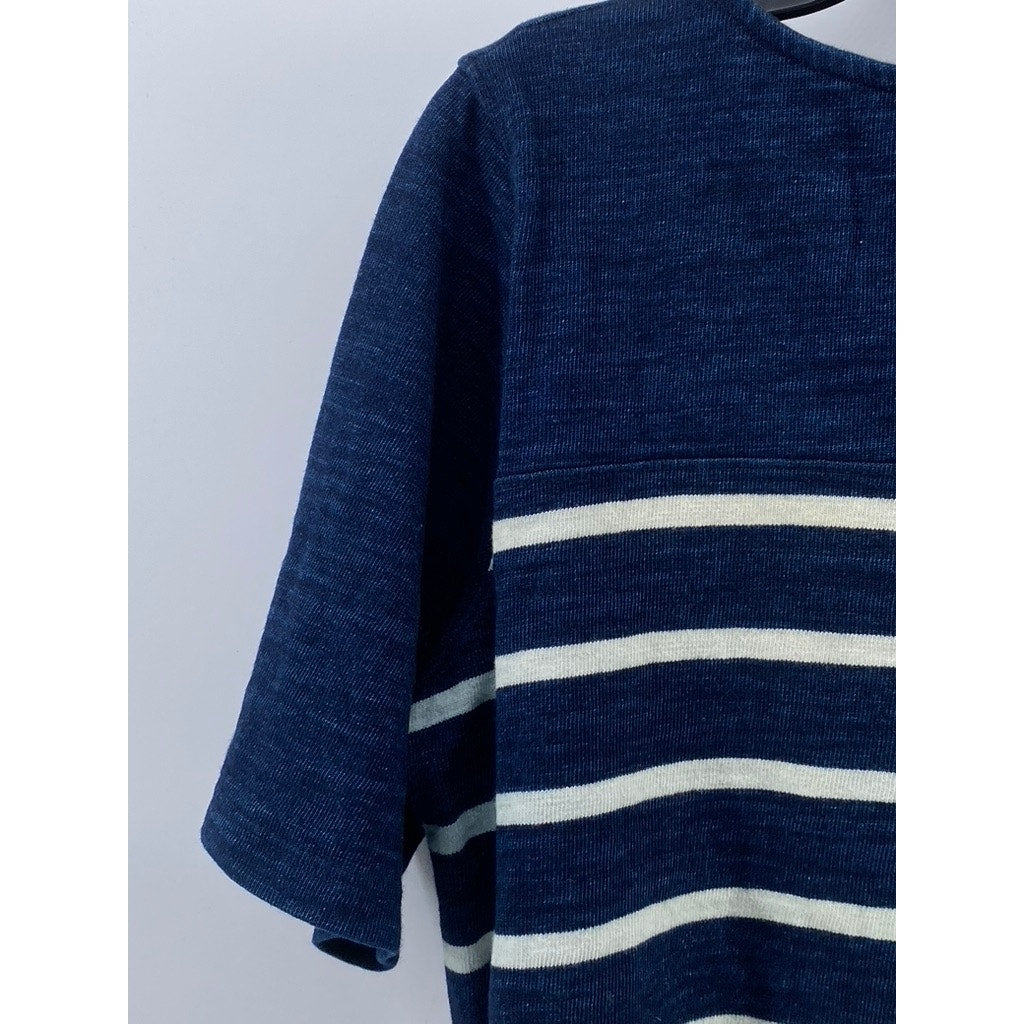ADRIANO GOLDSCHMIED AG Women's Blue-White Striped Crewneck Cropped T-Shirt SZ M