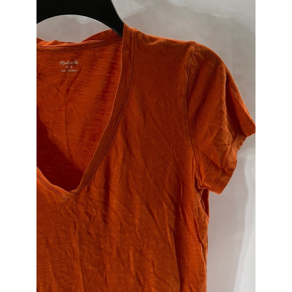 MADEWELL Women’s Orange V-Neck Short Sleeve Casual Top SZ S