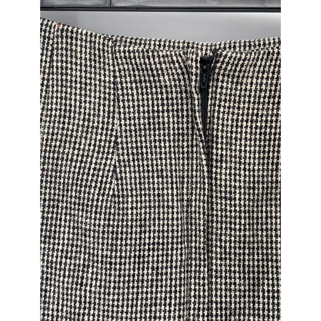 UNBRANDED Women's Black-White Houndstooth Straight Wool-Blend Mini Skirt SZ 6