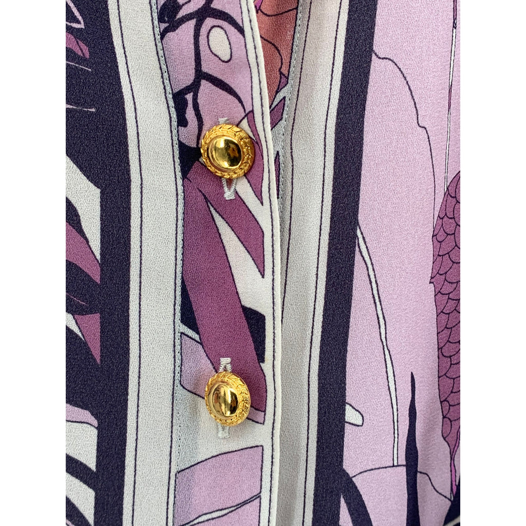 LINGUA FRANCA Women's Purple-White Floral Button-Up Belted Shirt Dress SZ M