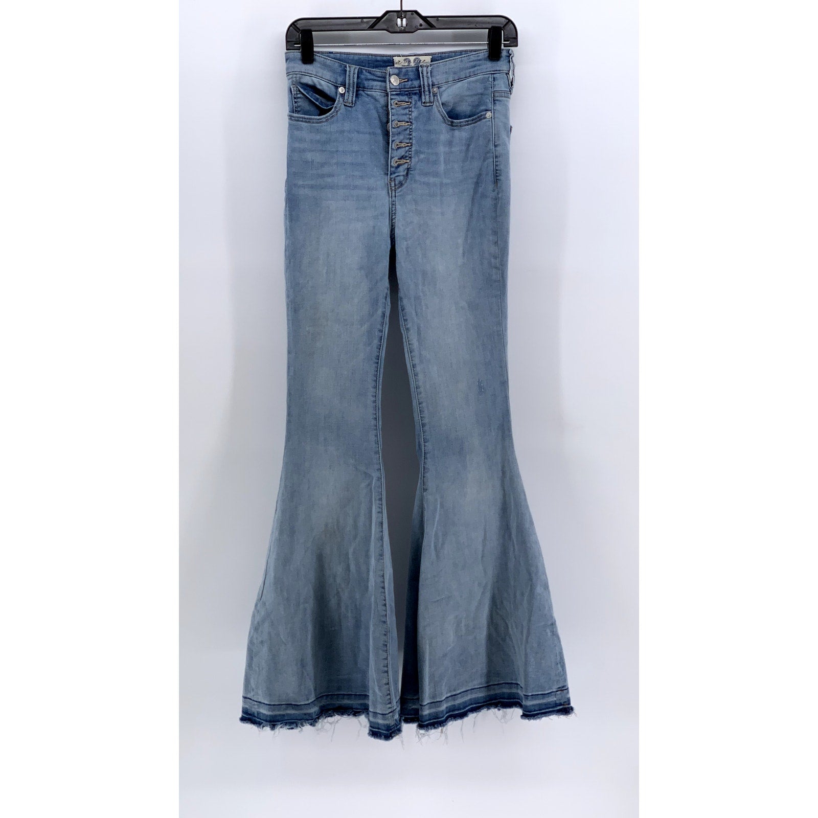 WE THE FREE Women's Light Wash Denim Button-Front Raw Flare Jeans SZ 28
