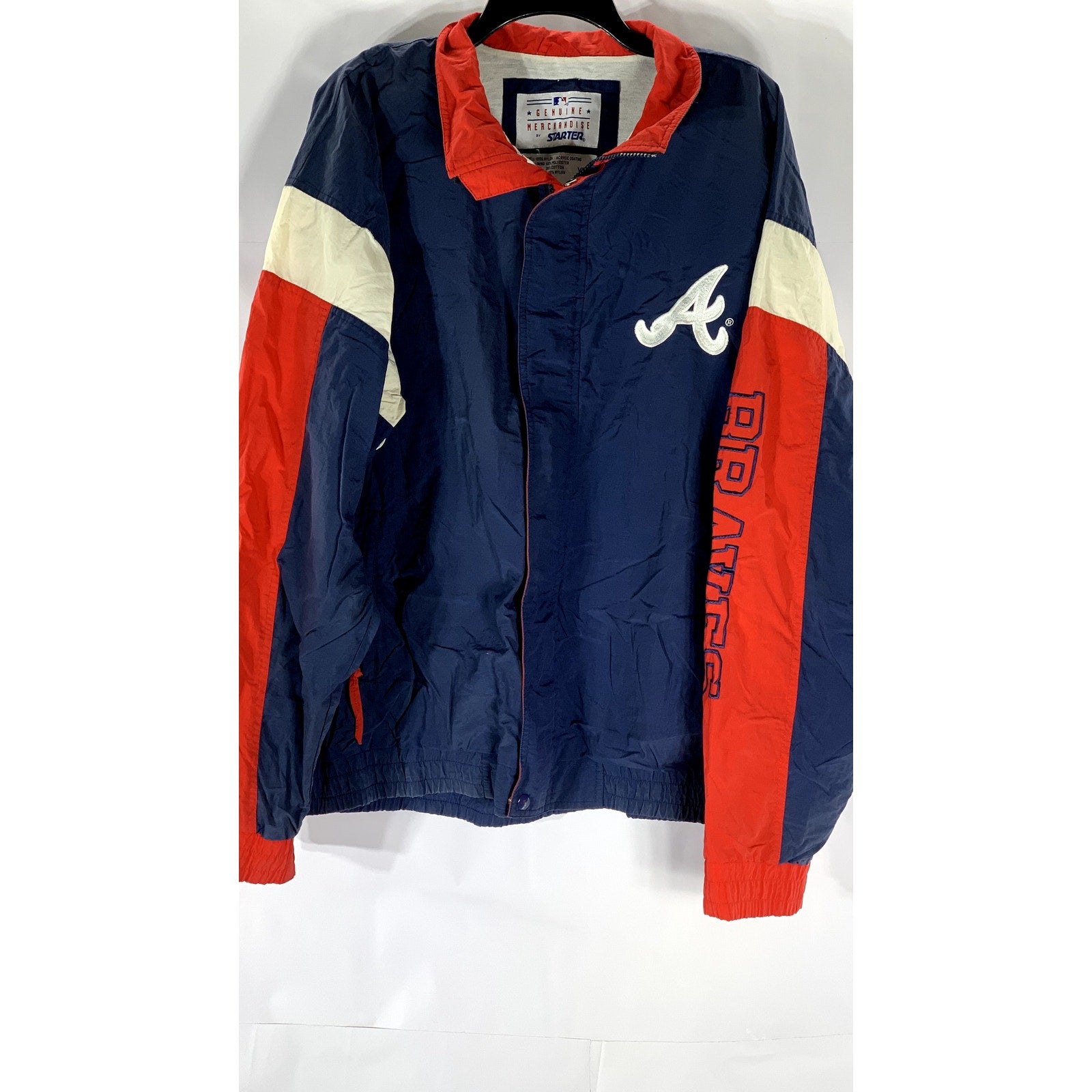 STARTER Men's Vintage Blue-Red Atlanta Braves Zip-Up Windbreaker Jacket SZ XL