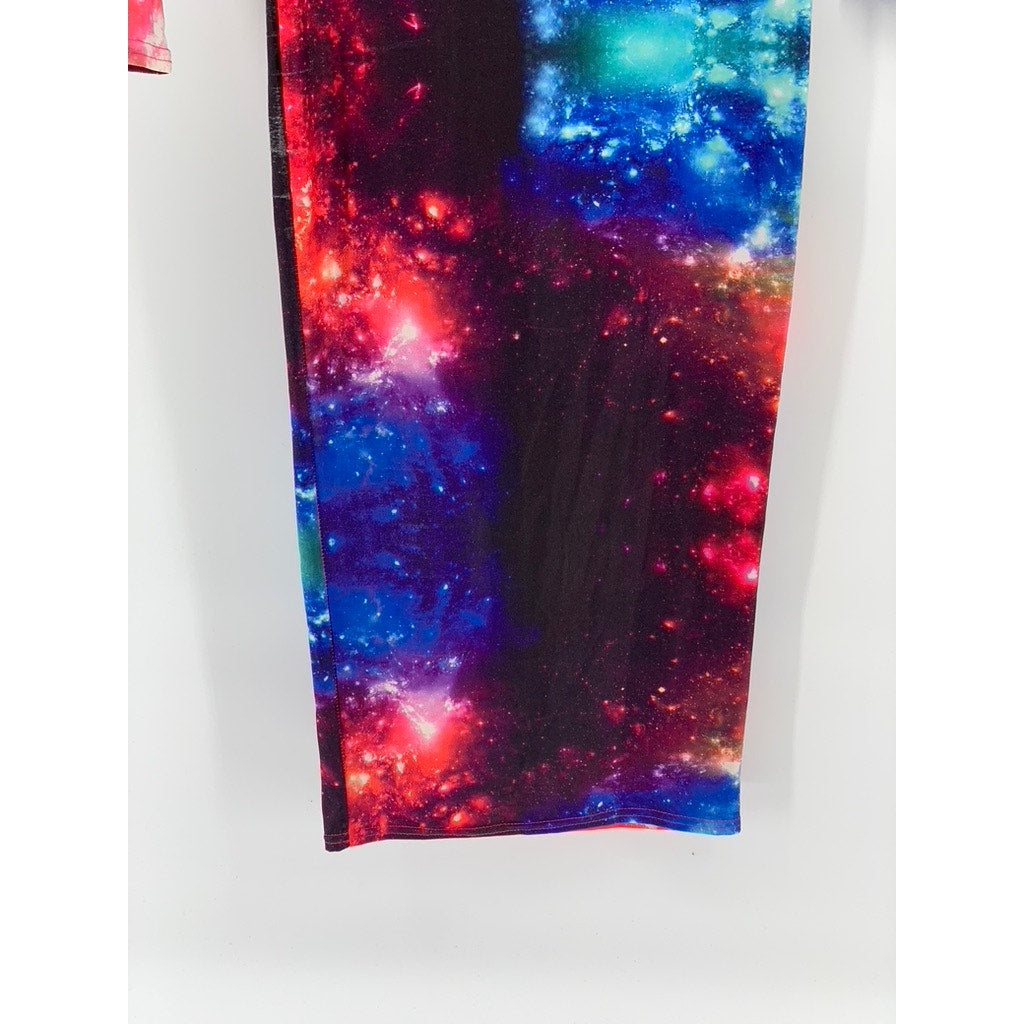 OH MY LOVE Women's Purple-Blue Galaxy Print Crewneck Bodycon Midi Dress SZ XS