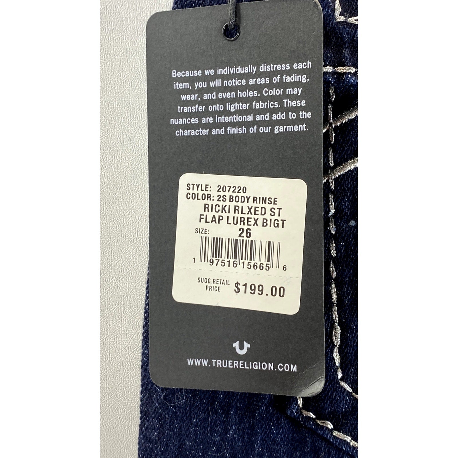 TRUE RELIGION Women's Blue Denim Ricki Relaxed Straight Big T Jean SZ 26