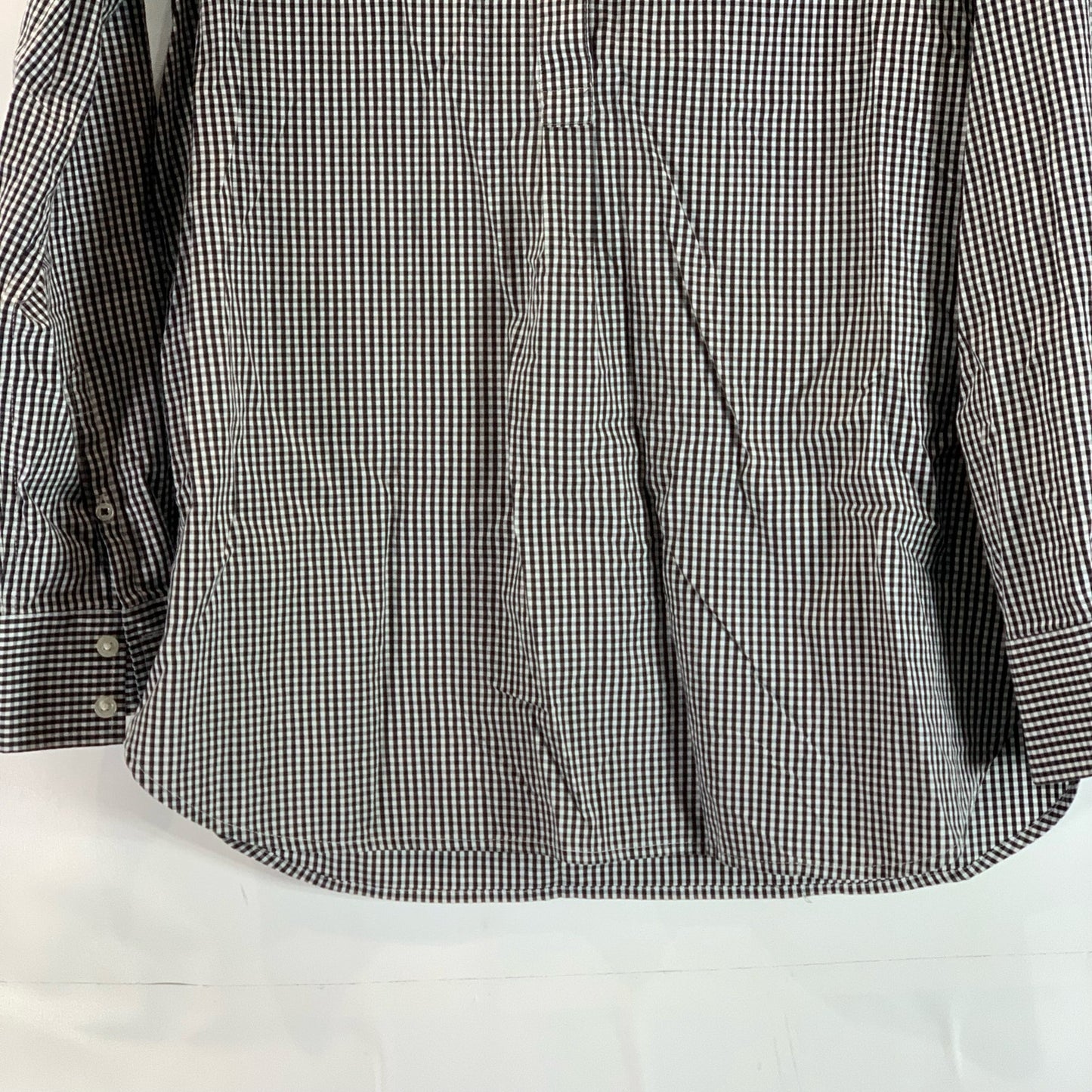 LANDS' END Women's Petite Black Gingham No Iron Supima Button-Up Top SZ 8P