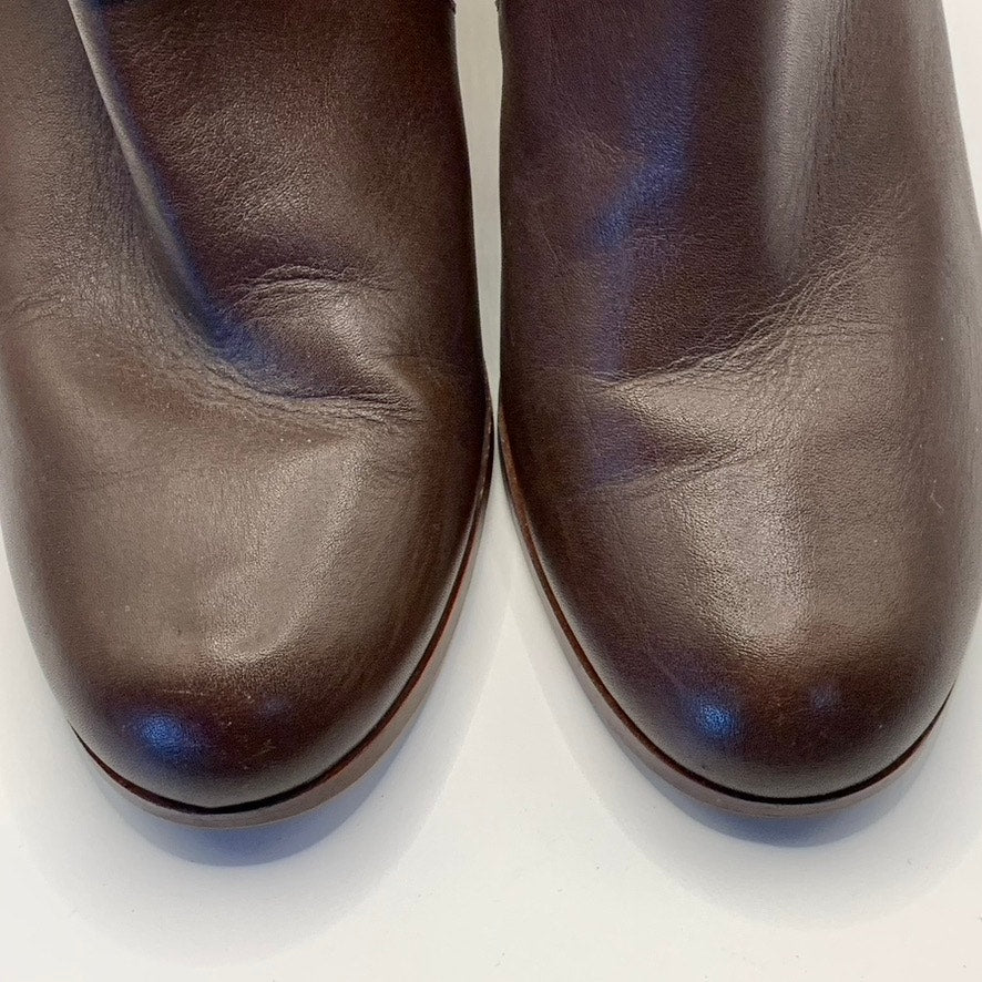 COLE HAAN Women's Brown Leather Calixta Round-Toe Side-Zipper Bootie SZ 10