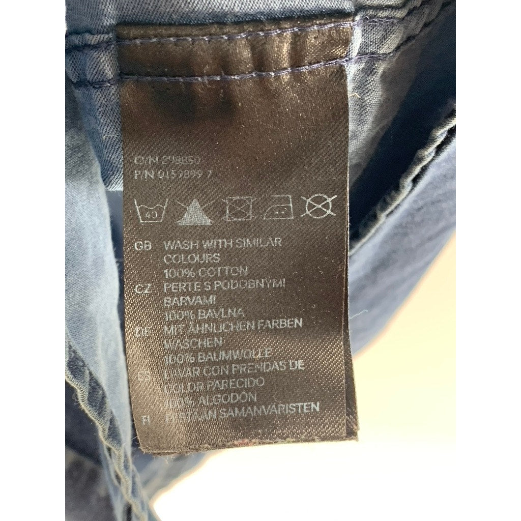 H&M Men's Blue Denim Premium Cotton Button-Up Long Sleeve Shirt SZ M