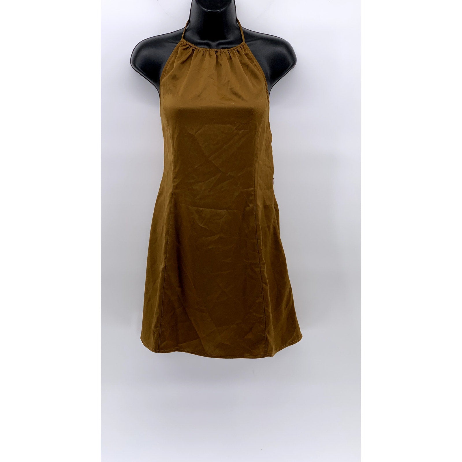 URBAN OUTFITTERS Women's Gold Shae Cowl-Neck Open-Back A-Line Mini Dress SZ M