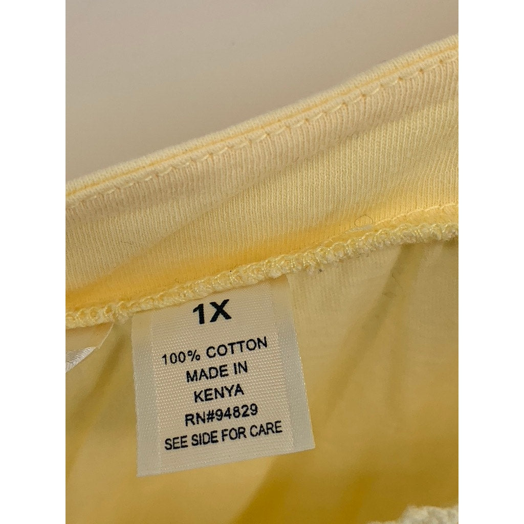 DEREK HEART PLUS Women's Yellow Crochet Trim Short Sleeve Top SZ 1X