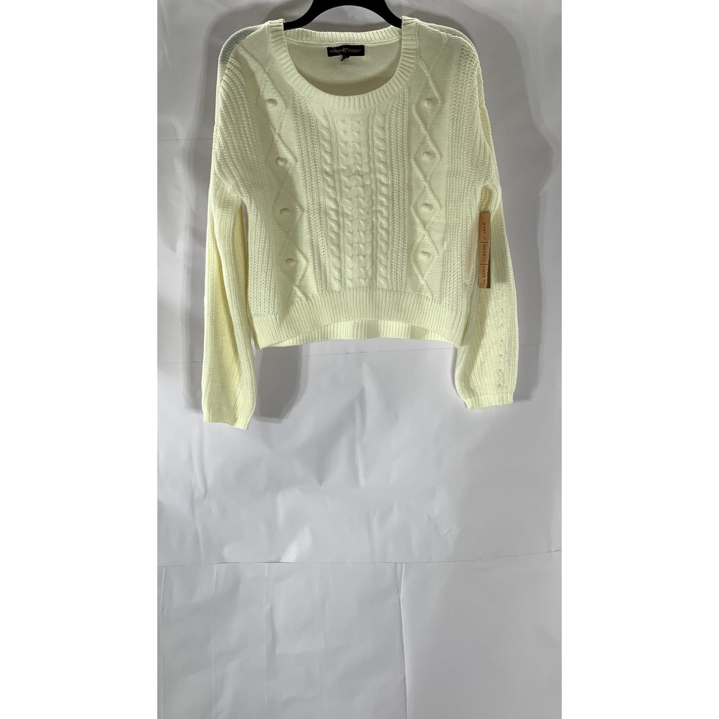 ALMOST FAMOUS Women’s Cream Cable Knit Crewneck Long Sleeve Sweater SZ L