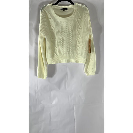 ALMOST FAMOUS Women’s Cream Cable Knit Crewneck Long Sleeve Sweater SZ L