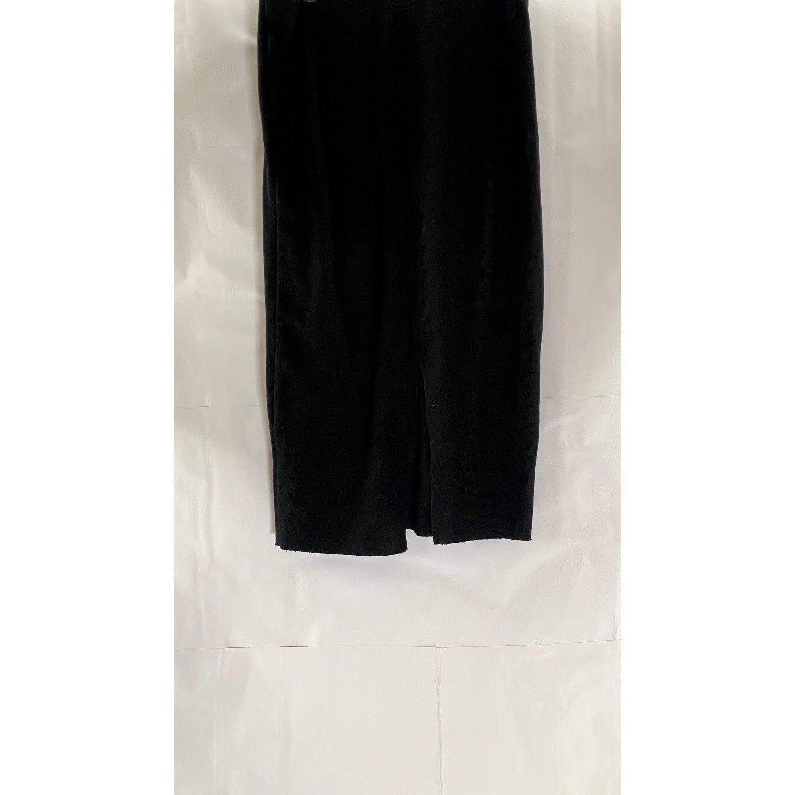 ZARA Women's Black Rib Knit Elasticized Waist Back-Slit Midi Skirt SZ L